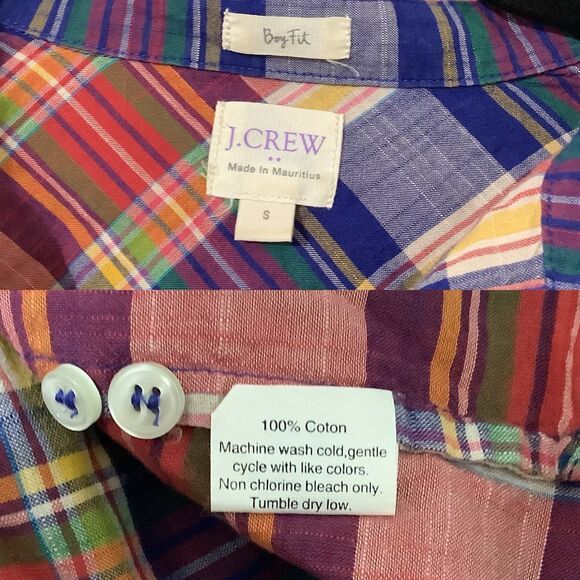 J. Crew Factory Plaid Cotton Outdoorsy Cabincore Boy Fit Button Down Shirt S - Picture 7 of 8